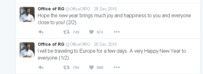 Office of RG Tweet on Europe Holiday
